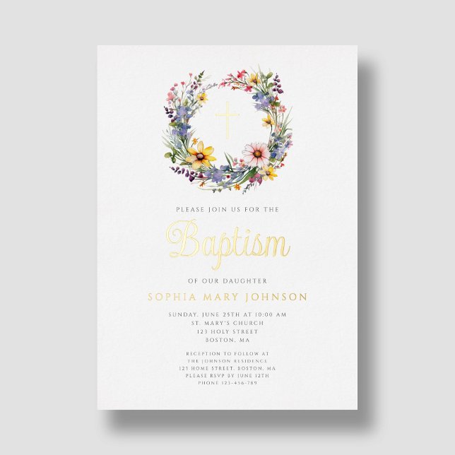 Elegant Floral Religious Girl Baptism Gold (Elegant Floral Religious Girl Baptism Gold Foil Invitation)