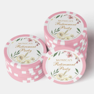 Elegant Floral Retirement Party Gold Script Poker Chips