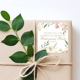 Elegant Floral Retirement Party Gold Script Square Sticker