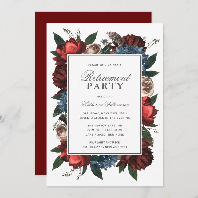 Elegant Floral Retirement Party Invitation (Front/Back)
