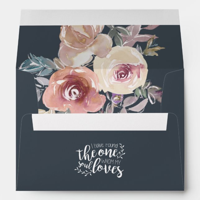 Elegant Floral Return Address Inspirational Navy Envelope (Back (Bottom))
