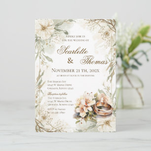 Elegant Floral Rings Wedding Invitation