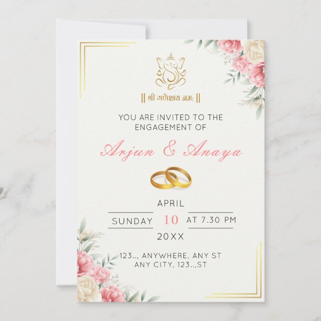 Elegant Floral Roka Invitation card (Front)