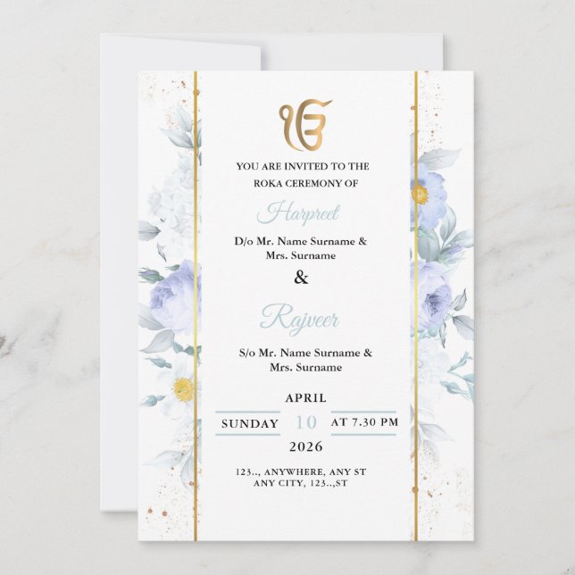 Elegant Floral Rokha Ceremony Invitation (Front)