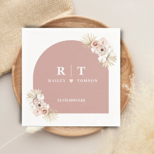 Elegant Floral Roman Numerals Minimalist Monogram Napkin