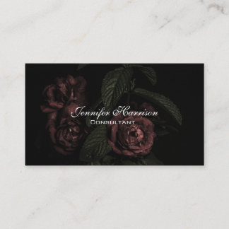 Elegant Floral Rose Bouquet Flowers On Black Business Card