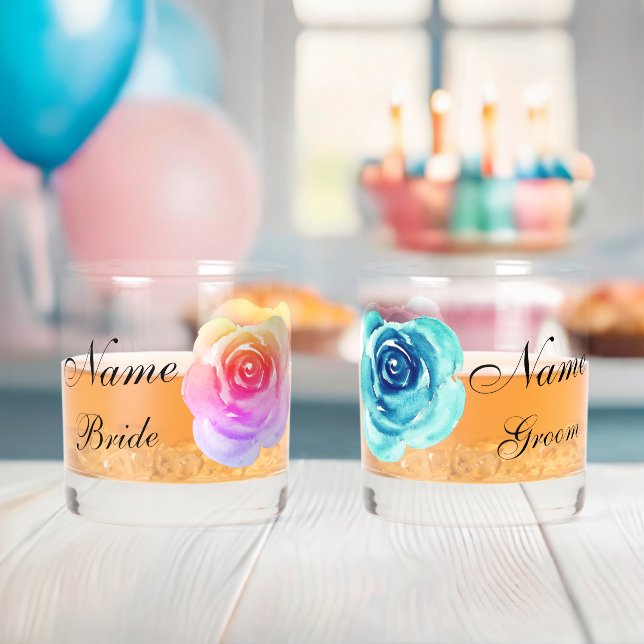 Elegant Floral Rose Bride Groom Birthday Wedding Whiskey Glass (Insitu (Baby Shower))