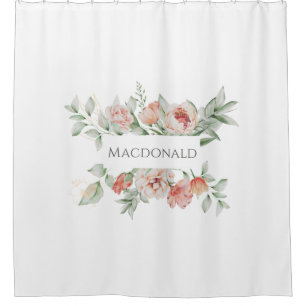 Elegant Floral Rose Custom Name Shower Curtain