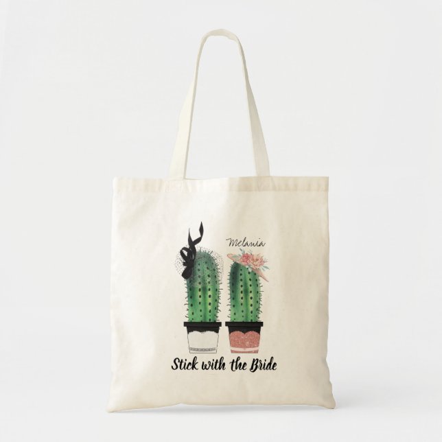 Elegant Floral Rose Gold Glitter Cacti Bridesmaid Tote Bag (Front)