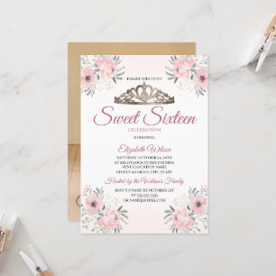 Elegant Floral Rose Gold Photo Sweet 16 Invitation