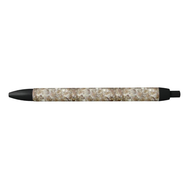Elegant Floral Rose Petal Pattern  Black Ink Pen (Front)
