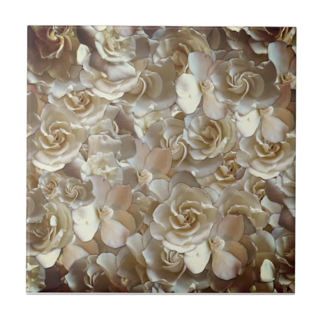 Elegant Floral Rose Petal Pattern  Ceramic Tile (Front)