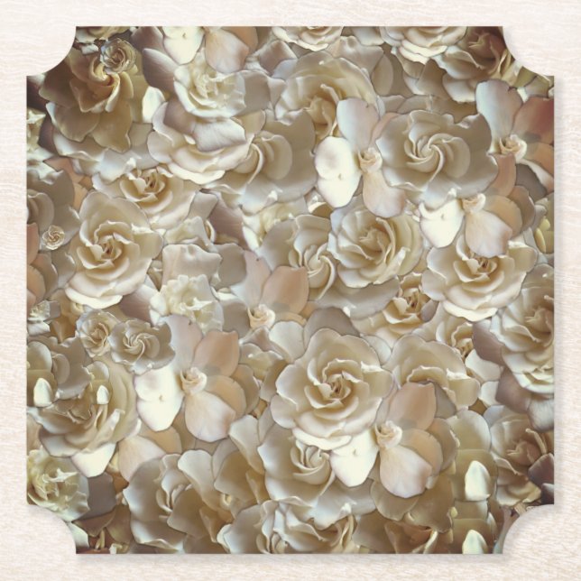 Elegant Floral Rose Petal Pattern  Paper Coaster (Front)