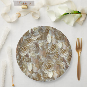 Elegant Floral Rose Petal Pattern Paper Plate
