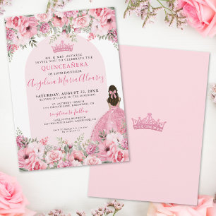 Elegant Floral Rose Pink Quinceanera Invitation