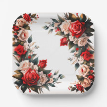 Elegant Floral Rose wedding Paper Plates