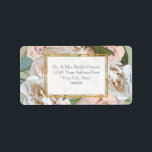 Elegant Floral Rose Wreath Gold Glitter Return Add Label<br><div class="desc">Return address label in a slightly larger and more dramatic size. Lovely hand painted pretty, wild roses in a wreath surrounding a faux gold glitter frame. Your preprinted address makes it so quick and easy to address large amounts of invitations or other mailing needs. The background colour can be changed...</div>