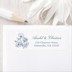 Elegant Floral Roses Blue Wedding Return Address Return Address Label