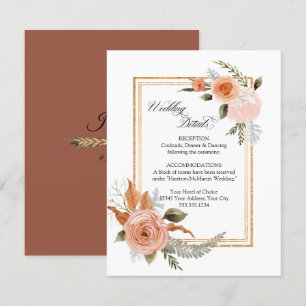 Elegant Floral Roses Bouquet Gold Wedding Details Enclosure Card