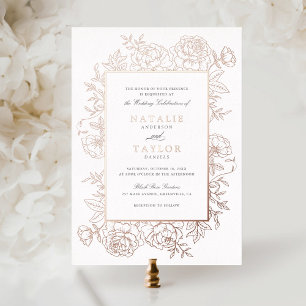 Elegant Floral Roses Frame Rose Gold Foil Wedding