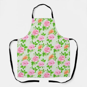 Elegant Floral Roses Green Leaves Pattern-23675 Apron
