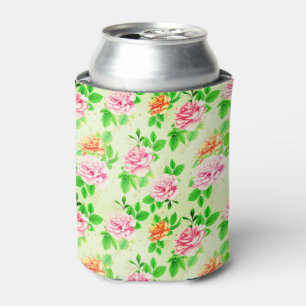 Elegant Floral Roses Green Leaves Pattern-23675 Can Cooler
