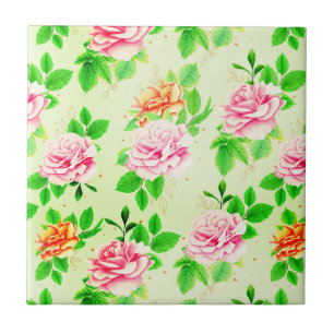 Elegant Floral Roses Green Leaves Pattern-23675 Ceramic Tile