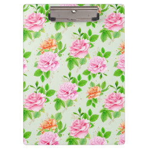 Elegant Floral Roses Green Leaves Pattern-23675 Clipboard