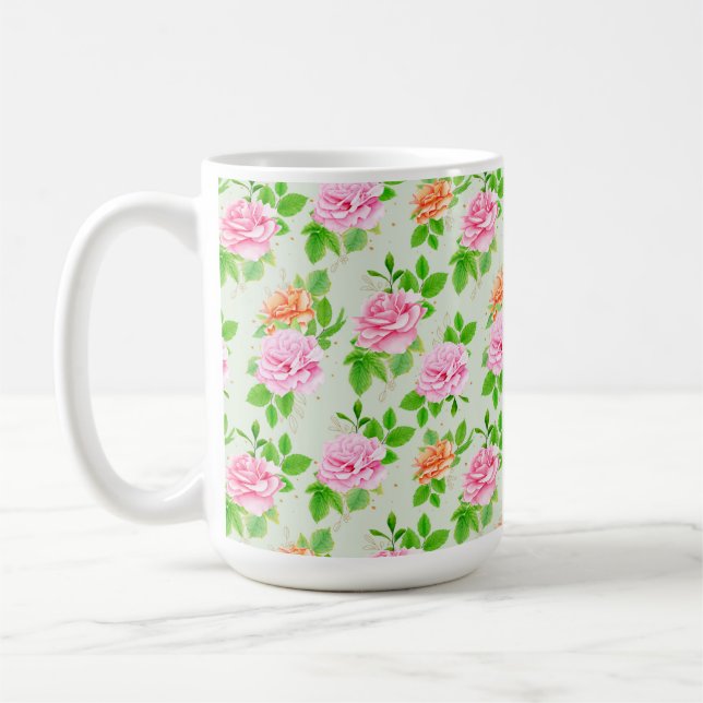 Elegant Floral Roses Green Leaves Pattern-23675 Coffee Mug (Left)