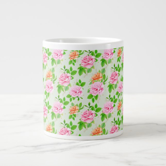 Elegant Floral Roses Green Leaves Pattern-23675 Large Coffee Mug (Front)