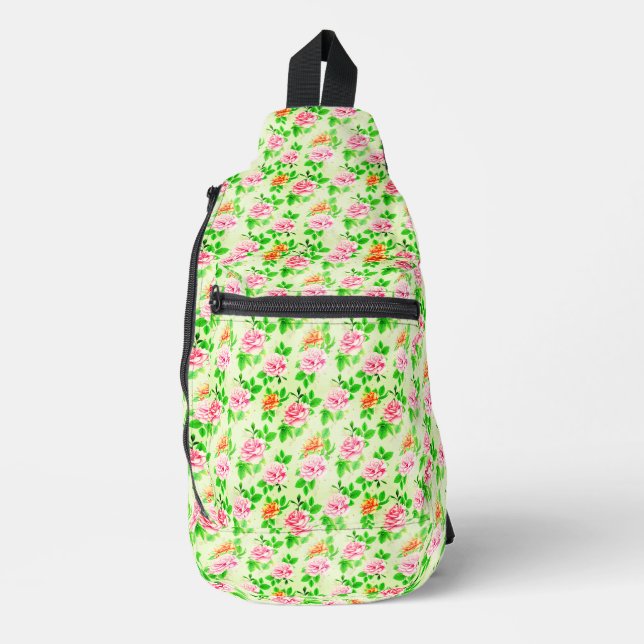 Elegant Floral Roses Green Leaves Pattern-23675 Sling Bag (Front)