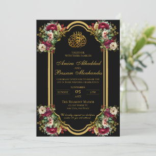 Elegant Floral Roses Islamic Wedding Invitation