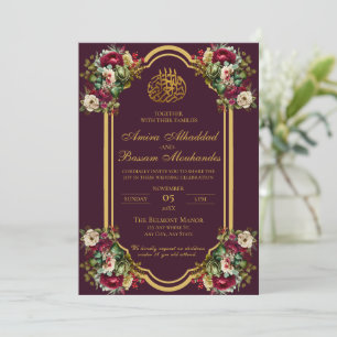 Elegant Floral Roses Islamic Wedding Invitation