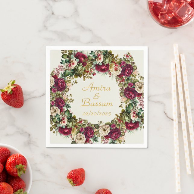 Elegant Floral Roses Islamic Wedding  Napkin (Insitu)