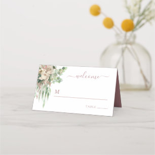 Elegant Floral Roses Pink Wedding Place Card