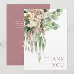 Elegant Floral Roses Pink Wedding  Thank You Card