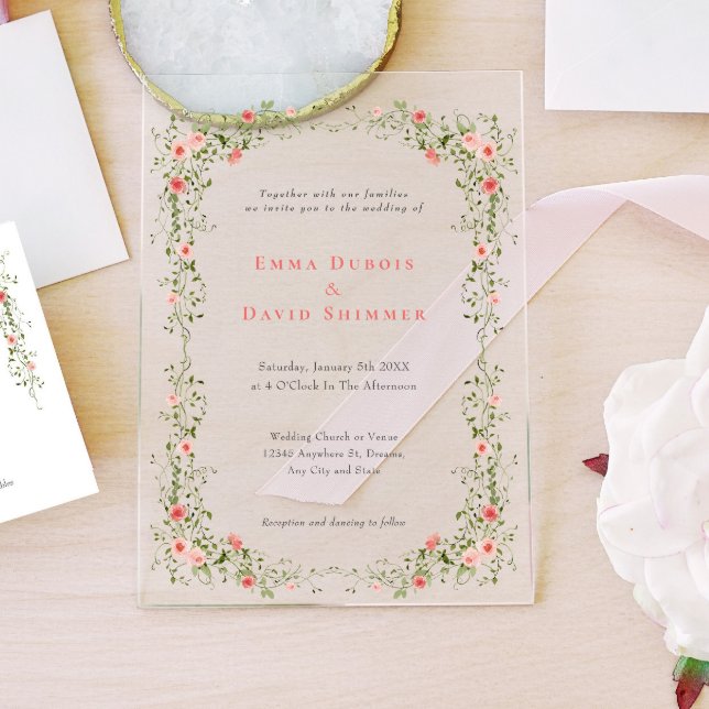 Elegant Floral Roses simple Script Wedding Acrylic Invitations (Creator Uploaded)