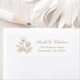 Elegant Floral Roses Wedding Gold Return Address Label