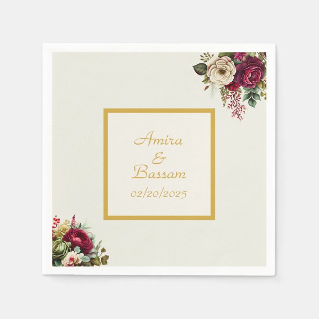 Elegant Floral Roses Wedding  Napkin (Front)