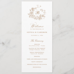 Elegant Floral Roses Wreath Monogram Wedding Program