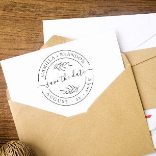 Elegant Floral Round Save the Date Wedding Rubber Stamp