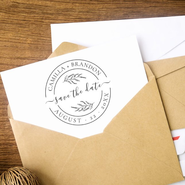 Elegant Floral Round Save the Date Wedding Rubber Stamp (Creator Uploaded)