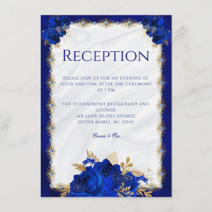 Elegant Floral Royal Blue Wedding Reception Enclosure Card