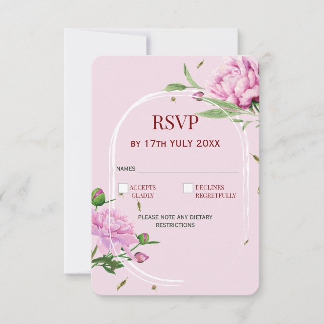 Elegant Floral RSVP Card in Soft Pink for Wedding  (Front)