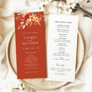 Elegant Floral Rust Orange Fall Wedding Program
