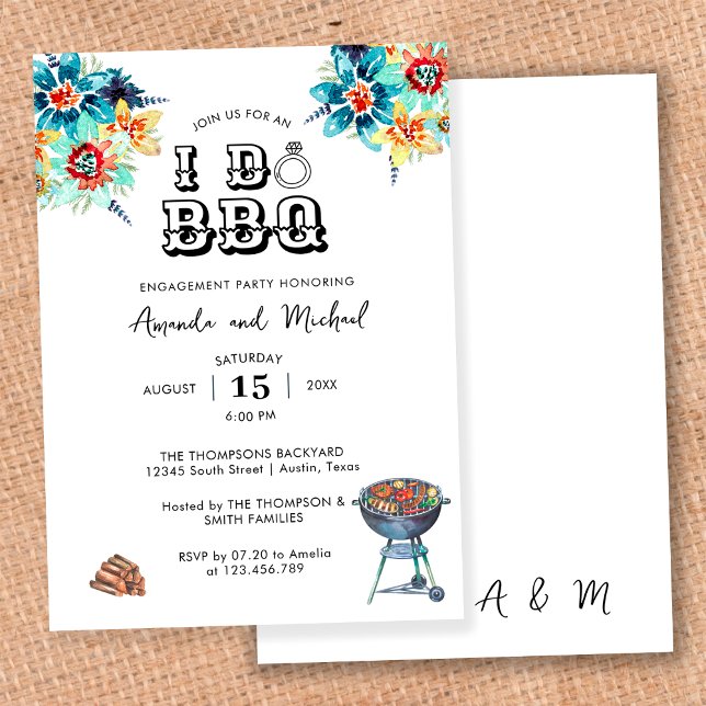 Elegant Floral Rustic I Do BBQ Engagement Party Invitation (Creator Uploaded)