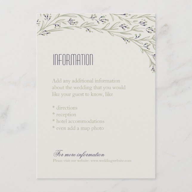 Elegant floral rustic wedding information card (Front)