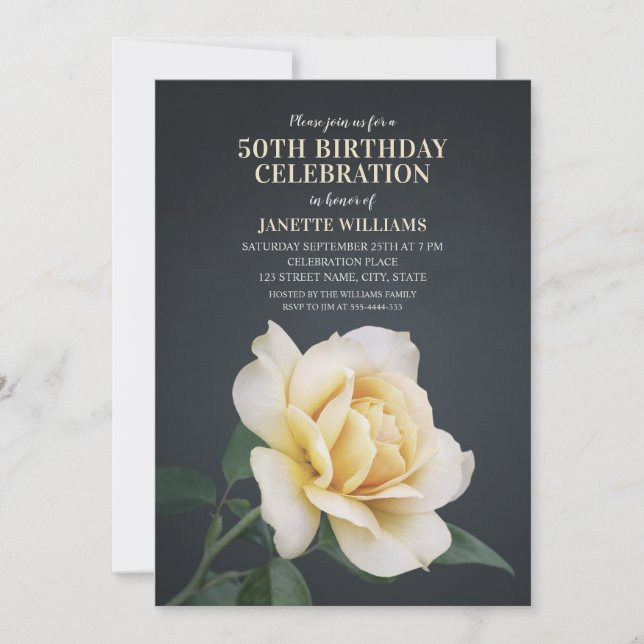 Elegant Floral Rustic Yellow Rose Modern Birthday Invitation (Front)