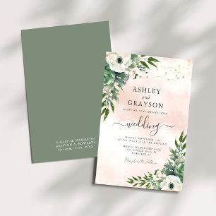 Elegant Floral Sage Green Blush Wedding Invitation