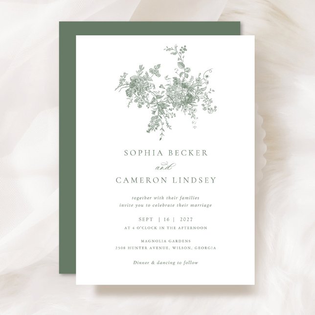 Elegant Floral Sage Green Botanical Wedding Invitation (Creator Uploaded)